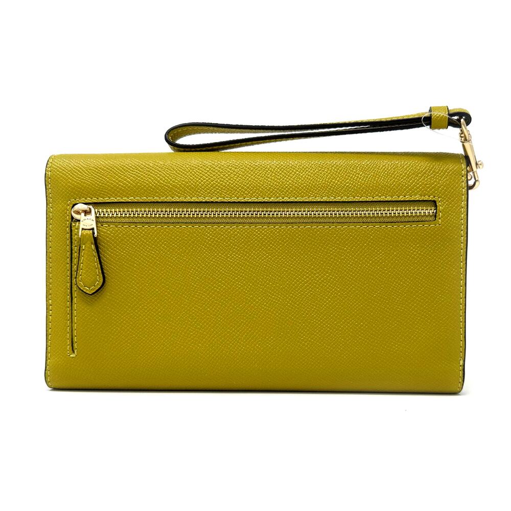 Coach Travel Envelope Wallet Wristlet in Chartreuse Yellow Leather C0707 - Picture 2 of 9